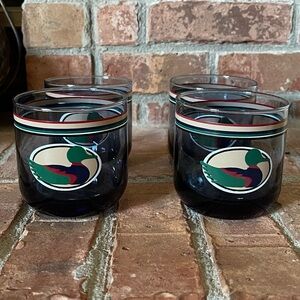 Vtg Anchor Hocking Blue Mallard Duck Tumblers Glasses Set of 4